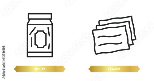 two editable outline icons from gastronomy concept. thin line icons such as pickles, lasagne vector.