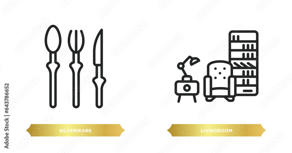two editable outline icons from furniture & household concept. thin line icons such as silverware, livingroom vector.