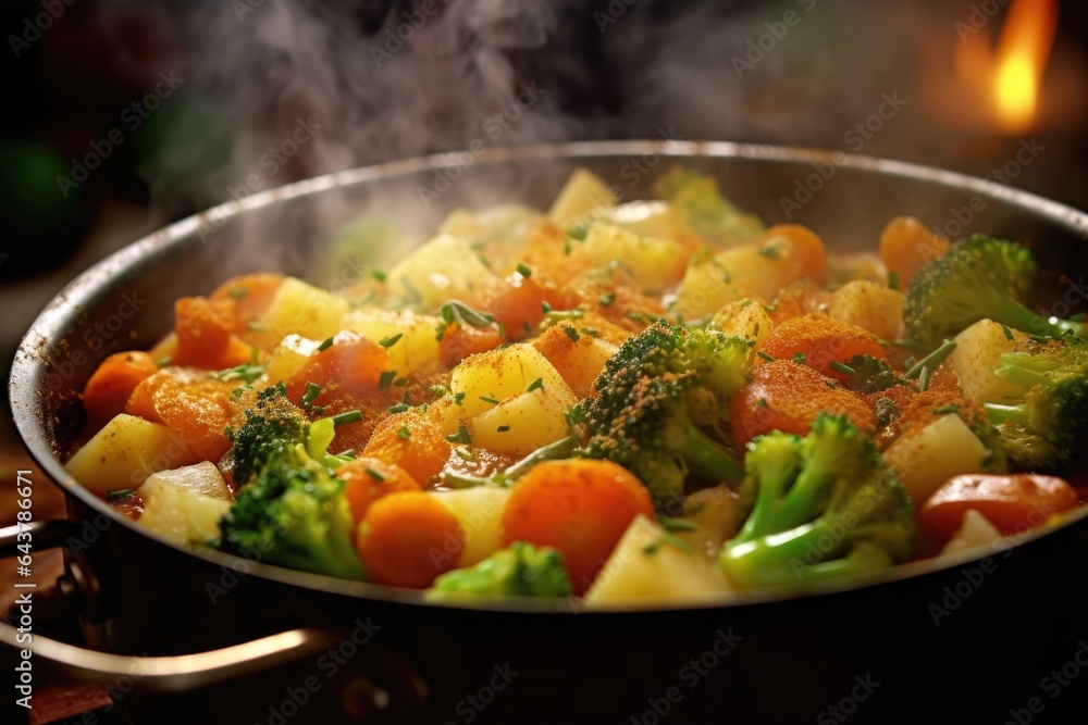 macro shot of steaming vegetable casserole macro shot of steaming vegetable casserole