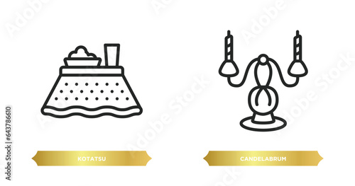two editable outline icons from furniture and household concept. thin line icons such as kotatsu, candelabrum vector.