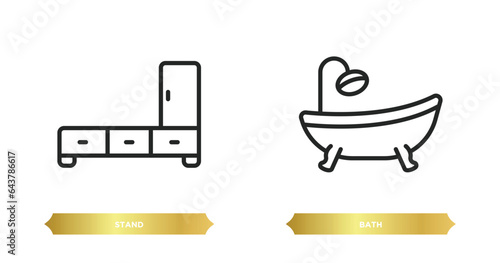 two editable outline icons from furniture and household concept. thin line icons such as stand, bath vector.