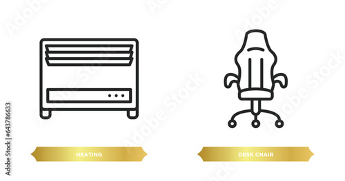 two editable outline icons from furniture & household concept. thin line icons such as heating, desk chair vector.