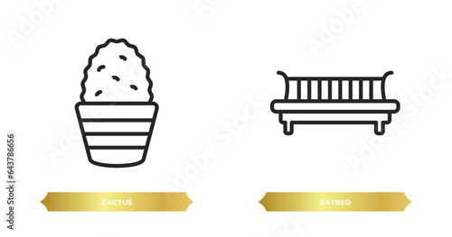 two editable outline icons from furniture & household concept. thin line icons such as cactus, daybed vector.
