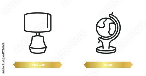 two editable outline icons from furniture & household concept. thin line icons such as table lamp, globe vector.