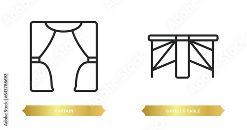 two editable outline icons from furniture & household concept. thin line icons such as curtain, gateleg table vector.