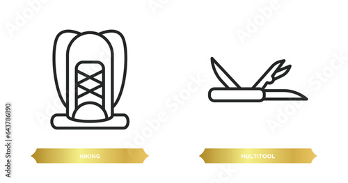 two editable outline icons from free time concept. thin line icons such as hiking, multitool vector.
