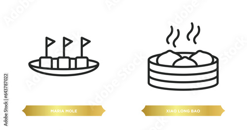 two editable outline icons from food and restaurant concept. thin line icons such as maria mole, xiao long bao vector.