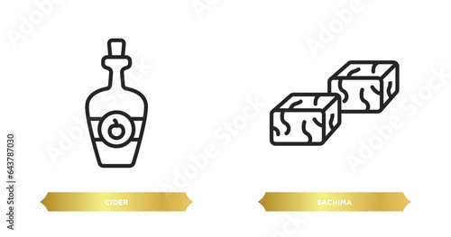 two editable outline icons from food and restaurant concept. thin line icons such as cider, sachima vector. photo