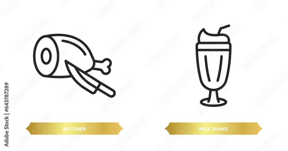 two editable outline icons from food concept. thin line icons such as butcher, milk shake vector. two editable outline icons from food concept. thin line icons such as butcher, milk shake vector.