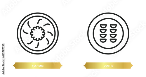 two editable outline icons from food concept. thin line icons such as yusheng, guotie vector.