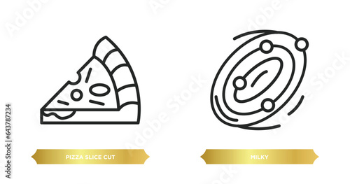 two editable outline icons from food concept. thin line icons such as pizza slice cut, milky vector.