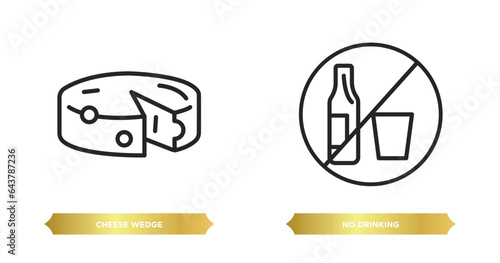 two editable outline icons from food concept. thin line icons such as cheese wedge, no drinking vector.