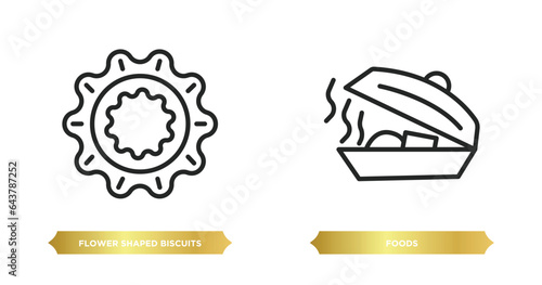 two editable outline icons from food concept. thin line icons such as flower shaped biscuits, foods vector.