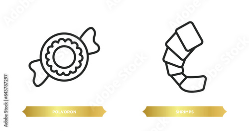 two editable outline icons from food concept. thin line icons such as polvoron, shrimps vector.