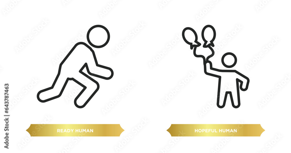 two editable outline icons from feelings concept. thin line icons such as ready human, hopeful human vector.