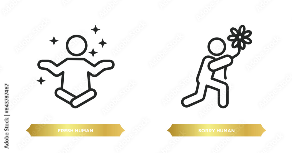two editable outline icons from feelings concept. thin line icons such as fresh human, sorry human vector. two editable outline icons from feelings concept. thin line icons such as fresh human, sorry human vector.