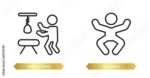 two editable outline icons from feelings concept. thin line icons such as hopeless human, silly human vector.