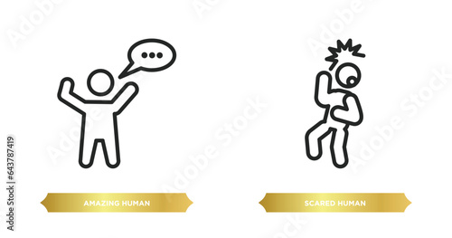 two editable outline icons from feelings concept. thin line icons such as amazing human, scared human vector.