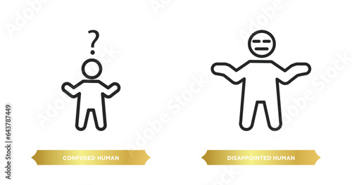 two editable outline icons from feelings concept. thin line icons such as confused human, disappointed human vector.