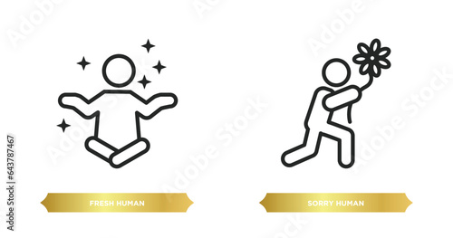 two editable outline icons from feelings concept. thin line icons such as fresh human, sorry human vector.