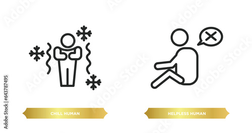 two editable outline icons from feelings concept. thin line icons such as chill human, helpless human vector.