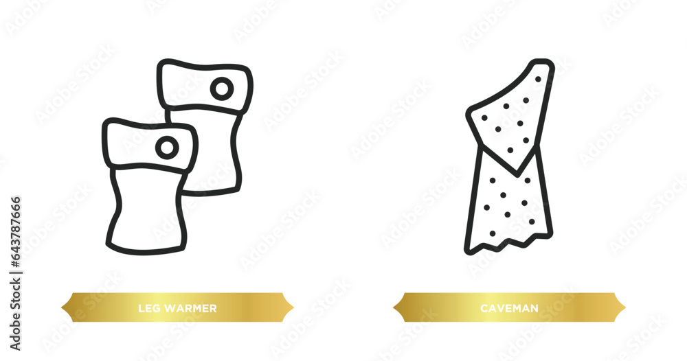 two editable outline icons from fashion concept. thin line icons such as leg warmer, caveman vector. two editable outline icons from fashion concept. thin line icons such as leg warmer, caveman vector.