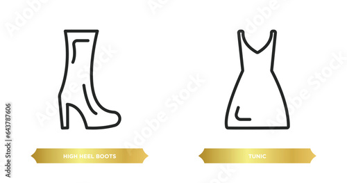 two editable outline icons from fashion concept. thin line icons such as high heel boots, tunic vector.