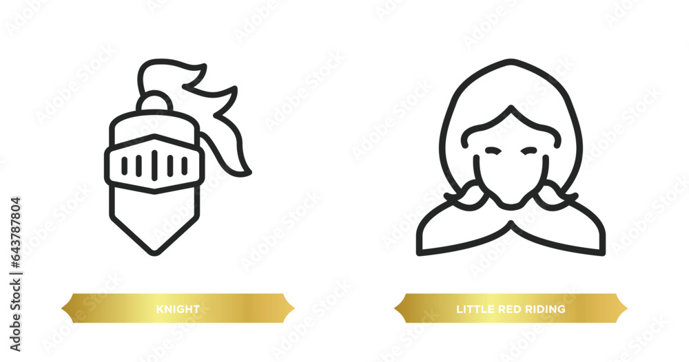 Naklejka premium two editable outline icons from fairy tale concept. thin line icons such as knight, little red riding hood vector.