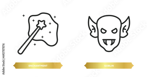 two editable outline icons from fairy tale concept. thin line icons such as enchantment, goblin vector. © IconArt