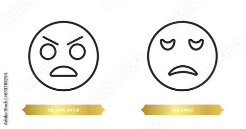 two editable outline icons from emoji concept. thin line icons such as yelling emoji, sad emoji vector.