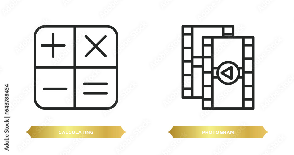 two editable outline icons from electronic stuff fill concept. thin line icons such as calculating, photogram vector. two editable outline icons from electronic stuff fill concept. thin line icons such as calculating, photogram vector.