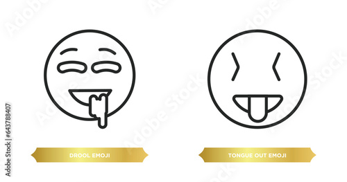two editable outline icons from emoji concept. thin line icons such as drool emoji, tongue out emoji vector.