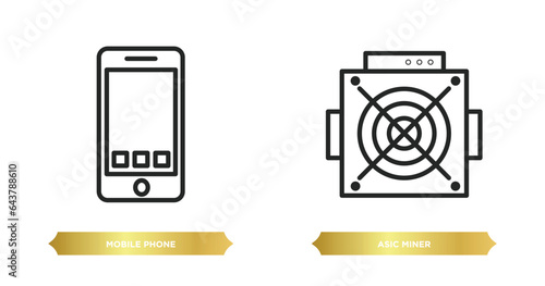 two editable outline icons from electronic devices concept. thin line icons such as mobile phone, asic miner vector.