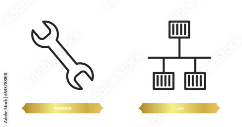 two editable outline icons from electrian connections concept. thin line icons such as wrench, lan vector.