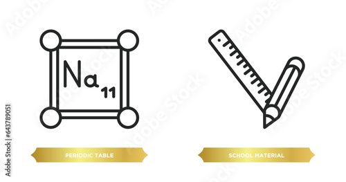 two editable outline icons from education concept. thin line icons such as periodic table, school material vector.