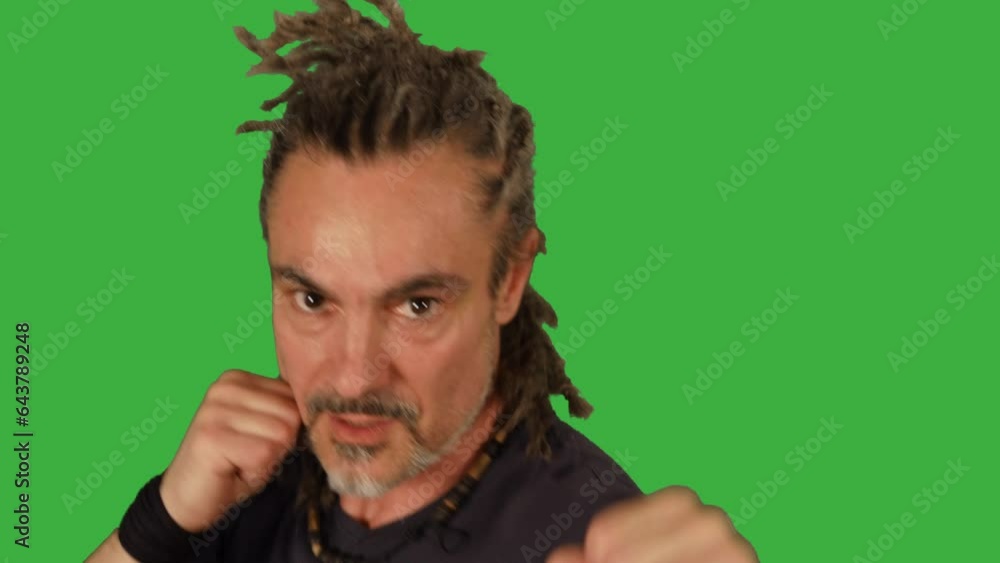 Male Fighter Doing Fight Boxing Practice Training Isolated on Green Screen Male Fighter Doing Fight Boxing Practice Training Isolated on Green Screen