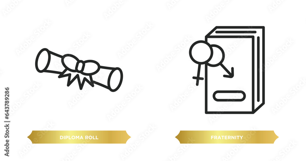 two editable outline icons from education concept. thin line icons such as diploma roll, fraternity vector. two editable outline icons from education concept. thin line icons such as diploma roll, fraternity vector.