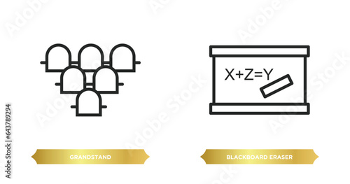 two editable outline icons from education concept. thin line icons such as grandstand, blackboard eraser vector.
