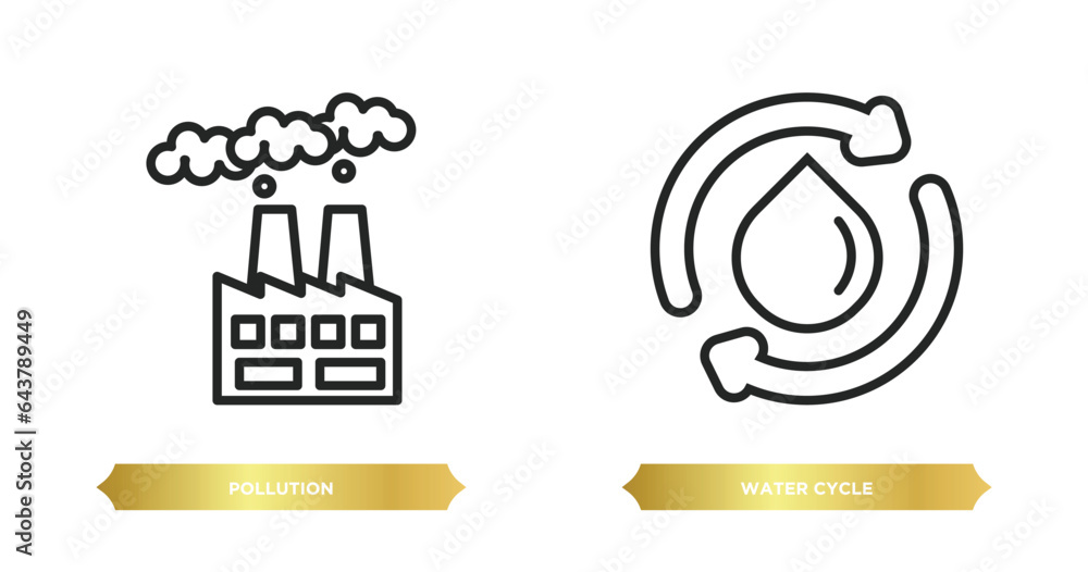 two editable outline icons from ecology concept. thin line icons such as pollution, water cycle vector. two editable outline icons from ecology concept. thin line icons such as pollution, water cycle vector.