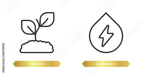 two editable outline icons from ecology concept. thin line icons such as eco plant, water energy vector.