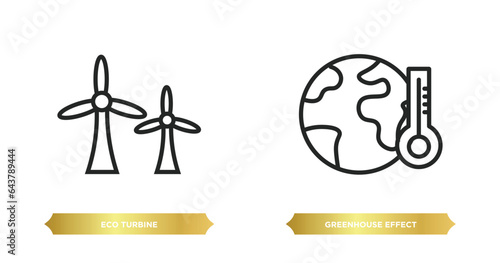 two editable outline icons from ecology concept. thin line icons such as eco turbine, greenhouse effect vector.