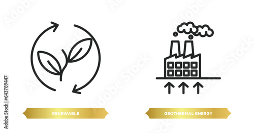 two editable outline icons from ecology concept. thin line icons such as renewable, geothermal energy vector.