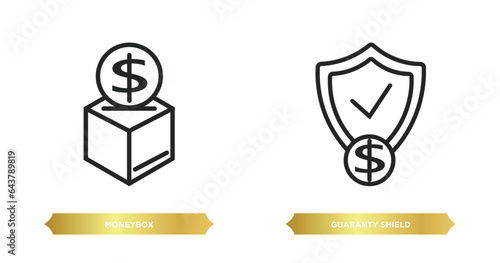 two editable outline icons from e commerce and payment concept. thin line icons such as moneybox, guaranty shield vector.