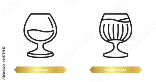 two editable outline icons from drinks concept. thin line icons such as armagnac, brandy glass vector.