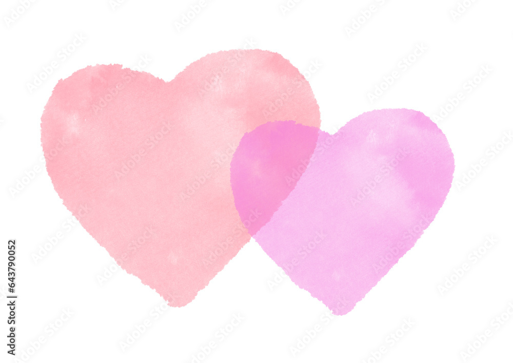pink neat watercolor hearts isolated on transparent background. Cute clipart hand drawn illustration. two hearts as symbol of love, romantic relationship, Valentine's Day, life, art