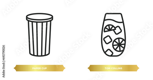 two editable outline icons from drinks concept. thin line icons such as paper cup, tom collins vector.