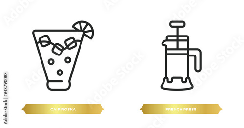 two editable outline icons from drinks concept. thin line icons such as caipiroska, french press vector.