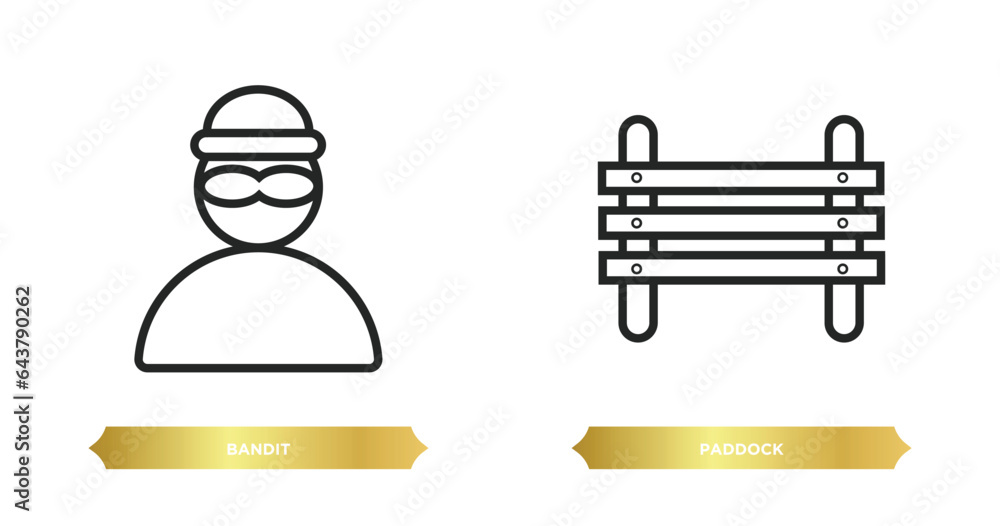 two editable outline icons from desert concept. thin line icons such as bandit, paddock vector. two editable outline icons from desert concept. thin line icons such as bandit, paddock vector.