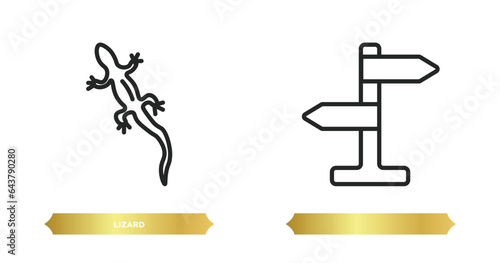 two editable outline icons from desert concept. thin line icons such as lizard, vector.