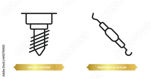 two editable outline icons from dentist concept. thin line icons such as implant fixture, periodontal scaler vector.